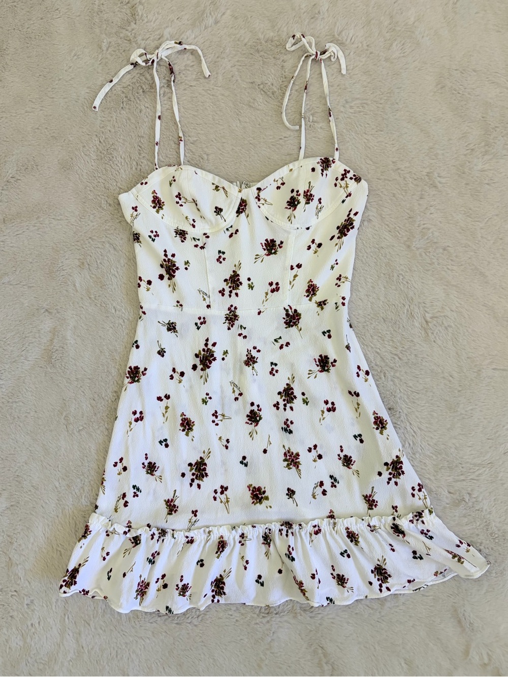 Sunday Best Aritzia Maxwell Floral Bustier Mini Dress Tie Strap Ruffle Hem XXS